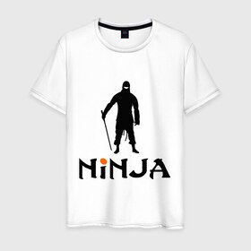 Мужская футболка хлопок с принтом Ниндзя в Тюмени, 100% хлопок | прямой крой, круглый вырез горловины, длина до линии бедер, слегка спущенное плечо. | ninja | боевые искусства | воин | восточный воин | ниндзя | скрытый ниндзя