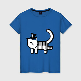 Женская футболка хлопок с принтом Полоска в Тюмени, 100% хлопок | прямой крой, круглый вырез горловины, длина до линии бедер, слегка спущенное плечо | кот | котенок | котик | кошечка | кошка | кошка пианино | пианино