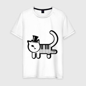Мужская футболка хлопок с принтом Полоска в Тюмени, 100% хлопок | прямой крой, круглый вырез горловины, длина до линии бедер, слегка спущенное плечо. | кот | котенок | котик | кошечка | кошка | кошка пианино | пианино