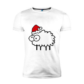 Мужская футболка премиум с принтом Новогодний бараш в Тюмени, 92% хлопок, 8% лайкра | приталенный силуэт, круглый вырез ворота, длина до линии бедра, короткий рукав | баран | бараш | бараш в шапке | барашек | новый год | овечка