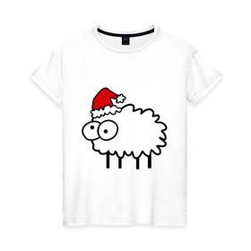 Женская футболка хлопок с принтом Новогодний бараш в Тюмени, 100% хлопок | прямой крой, круглый вырез горловины, длина до линии бедер, слегка спущенное плечо | баран | бараш | бараш в шапке | барашек | новый год | овечка