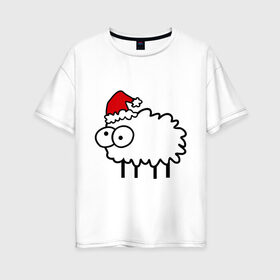 Женская футболка хлопок Oversize с принтом Новогодний бараш в Тюмени, 100% хлопок | свободный крой, круглый ворот, спущенный рукав, длина до линии бедер
 | баран | бараш | бараш в шапке | барашек | новый год | овечка