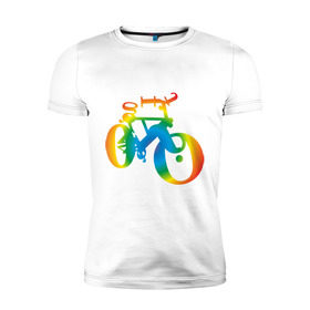 Мужская футболка премиум с принтом Велобуквы полноцвет в Тюмени, 92% хлопок, 8% лайкра | приталенный силуэт, круглый вырез ворота, длина до линии бедра, короткий рукав | алфавит | буквы | велосипед