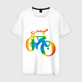 Мужская футболка хлопок с принтом Велобуквы полноцвет в Тюмени, 100% хлопок | прямой крой, круглый вырез горловины, длина до линии бедер, слегка спущенное плечо. | алфавит | буквы | велосипед