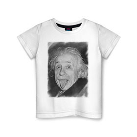 Детская футболка хлопок с принтом Энштейн язык в Тюмени, 100% хлопок | круглый вырез горловины, полуприлегающий силуэт, длина до линии бедер | einstein | высунутый язык | знаменитость | знаменитые личности | ученый | физик | эйнштейн | язык