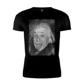 Мужская футболка премиум с принтом Энштейн язык в Тюмени, 92% хлопок, 8% лайкра | приталенный силуэт, круглый вырез ворота, длина до линии бедра, короткий рукав | einstein | высунутый язык | знаменитость | знаменитые личности | ученый | физик | эйнштейн | язык