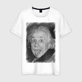 Мужская футболка хлопок с принтом Энштейн язык в Тюмени, 100% хлопок | прямой крой, круглый вырез горловины, длина до линии бедер, слегка спущенное плечо. | einstein | высунутый язык | знаменитость | знаменитые личности | ученый | физик | эйнштейн | язык