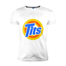 Мужская футболка премиум с принтом Tits (Титьки) в Тюмени, 92% хлопок, 8% лайкра | приталенный силуэт, круглый вырез ворота, длина до линии бедра, короткий рукав | Тематика изображения на принте: груди | грудь | стиральный | тайд
