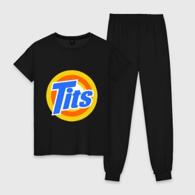 Женская пижама хлопок с принтом Tits (Титьки) в Тюмени, 100% хлопок | брюки и футболка прямого кроя, без карманов, на брюках мягкая резинка на поясе и по низу штанин | груди | грудь | стиральный | тайд