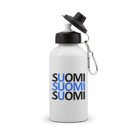 Бутылка спортивная с принтом Suomi в Тюмени, металл | емкость — 500 мл, в комплекте две пластиковые крышки и карабин для крепления | европа | любителям страны тысячи озерфинляндия | скандинавия | страна