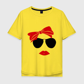 Мужская футболка хлопок Oversize с принтом Vintage в Тюмени, 100% хлопок | свободный крой, круглый ворот, “спинка” длиннее передней части | бант | винтаж | губы | девушка | лицо | очки | помада