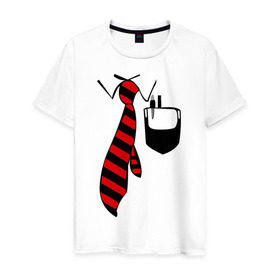 Мужская футболка хлопок с принтом галстук работника в Тюмени, 100% хлопок | прямой крой, круглый вырез горловины, длина до линии бедер, слегка спущенное плечо. | воротник | карман | костюм | офис | работа | работать | рубашка | ручка | сотрудник