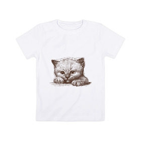 Детская футболка хлопок с принтом Самый милый котёнок в Тюмени, 100% хлопок | круглый вырез горловины, полуприлегающий силуэт, длина до линии бедер | Тематика изображения на принте: домашние животные | кот | котенок | котик | коты | кошка | кошки | милый котенок
