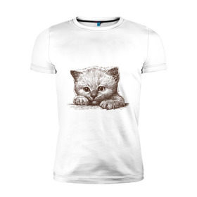 Мужская футболка премиум с принтом Самый милый котёнок в Тюмени, 92% хлопок, 8% лайкра | приталенный силуэт, круглый вырез ворота, длина до линии бедра, короткий рукав | домашние животные | кот | котенок | котик | коты | кошка | кошки | милый котенок