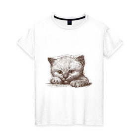 Женская футболка хлопок с принтом Самый милый котёнок в Тюмени, 100% хлопок | прямой крой, круглый вырез горловины, длина до линии бедер, слегка спущенное плечо | Тематика изображения на принте: домашние животные | кот | котенок | котик | коты | кошка | кошки | милый котенок