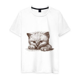 Мужская футболка хлопок с принтом Самый милый котёнок в Тюмени, 100% хлопок | прямой крой, круглый вырез горловины, длина до линии бедер, слегка спущенное плечо. | домашние животные | кот | котенок | котик | коты | кошка | кошки | милый котенок