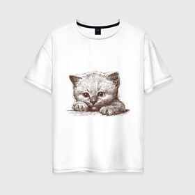 Женская футболка хлопок Oversize с принтом Самый милый котёнок в Тюмени, 100% хлопок | свободный крой, круглый ворот, спущенный рукав, длина до линии бедер
 | домашние животные | кот | котенок | котик | коты | кошка | кошки | милый котенок