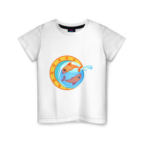 Детская футболка хлопок с принтом Крутой зодиак - Рыбы в Тюмени, 100% хлопок | круглый вырез горловины, полуприлегающий силуэт, длина до линии бедер | Тематика изображения на принте: знаки зодиака | зодиак | рыба | рыбка | рыбы