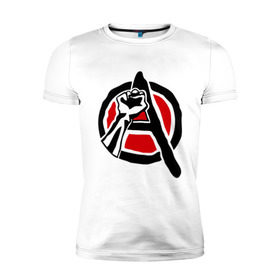 Мужская футболка премиум с принтом Анархия кулак в Тюмени, 92% хлопок, 8% лайкра | приталенный силуэт, круглый вырез ворота, длина до линии бедра, короткий рукав | анархизм | анархия | беспредел | власти | кулак