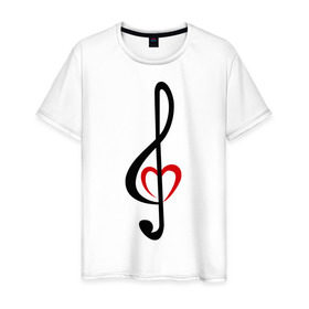 Мужская футболка хлопок с принтом Скрипичный ключ сердце в Тюмени, 100% хлопок | прямой крой, круглый вырез горловины, длина до линии бедер, слегка спущенное плечо. | музыка | ноты | сердце | скрипичный ключ