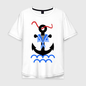 Мужская футболка хлопок Oversize с принтом морской якорь в Тюмени, 100% хлопок | свободный крой, круглый ворот, “спинка” длиннее передней части | волны | канат | капитан | катер | корабль | море | моряк | плавание | порт | пристань | река | судоходный | тельняшка