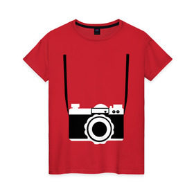 Женская футболка хлопок с принтом фотик на шее в Тюмени, 100% хлопок | прямой крой, круглый вырез горловины, длина до линии бедер, слегка спущенное плечо | для туриста | путешественник | турист | туристу | фотик | фото | фотоаппарат | фотоаппарат на шее | фотограф