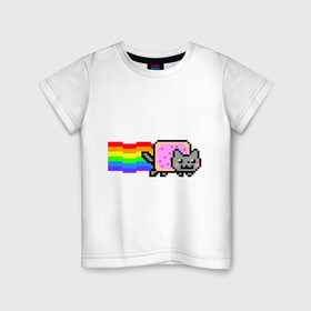 Детская футболка хлопок с принтом Nyan Cat в Тюмени, 100% хлопок | круглый вырез горловины, полуприлегающий силуэт, длина до линии бедер | nyan cat | интернет приколы | кошка | нян кэт