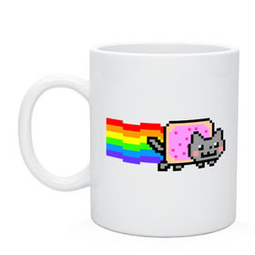 Кружка с принтом Nyan Cat в Тюмени, керамика | объем — 330 мл, диаметр — 80 мм. Принт наносится на бока кружки, можно сделать два разных изображения | Тематика изображения на принте: nyan cat | интернет приколы | кошка | нян кэт