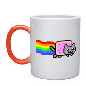 Кружка хамелеон с принтом Nyan Cat в Тюмени, керамика | меняет цвет при нагревании, емкость 330 мл | nyan cat | интернет приколы | кошка | нян кэт