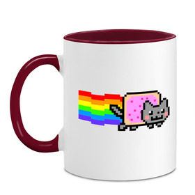 Кружка двухцветная с принтом Nyan Cat в Тюмени, керамика | объем — 330 мл, диаметр — 80 мм. Цветная ручка и кайма сверху, в некоторых цветах — вся внутренняя часть | nyan cat | интернет приколы | кошка | нян кэт