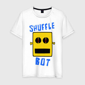 Мужская футболка хлопок с принтом SHUFFLE BOT в Тюмени, 100% хлопок | прямой крой, круглый вырез горловины, длина до линии бедер, слегка спущенное плечо. | Тематика изображения на принте: shuffle bot | бот | музыка | музыкальный автомат | робот