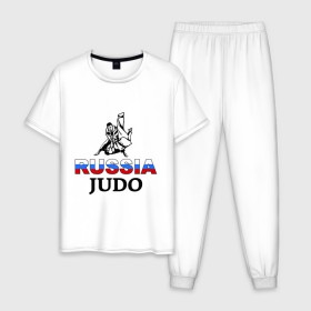 Мужская пижама хлопок с принтом Russia judo в Тюмени, 100% хлопок | брюки и футболка прямого кроя, без карманов, на брюках мягкая резинка на поясе и по низу штанин
 | Тематика изображения на принте: дзюдо