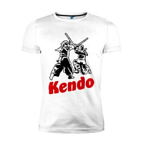 Мужская футболка премиум с принтом Кендо фектование в Тюмени, 92% хлопок, 8% лайкра | приталенный силуэт, круглый вырез ворота, длина до линии бедра, короткий рукав | kendo | russia | борьба | восточные | единоборства | самурай | самурайский | синай | спорт | фехтование