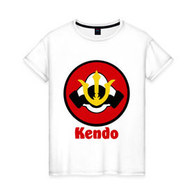 Женская футболка хлопок с принтом Кендо эмблема в Тюмени, 100% хлопок | прямой крой, круглый вырез горловины, длина до линии бедер, слегка спущенное плечо | kendo | russia | борьба | восточные | единоборства | самурайский | спорт | фехтование