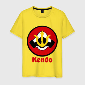 Мужская футболка хлопок с принтом Кендо эмблема в Тюмени, 100% хлопок | прямой крой, круглый вырез горловины, длина до линии бедер, слегка спущенное плечо. | kendo | russia | борьба | восточные | единоборства | самурайский | спорт | фехтование