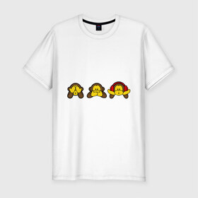 Мужская футболка премиум с принтом три обезьяны в Тюмени, 92% хлопок, 8% лайкра | приталенный силуэт, круглый вырез ворота, длина до линии бедра, короткий рукав | животные | макаки | обезьяна | обязьяны | шимпонзде