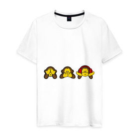 Мужская футболка хлопок с принтом три обезьяны в Тюмени, 100% хлопок | прямой крой, круглый вырез горловины, длина до линии бедер, слегка спущенное плечо. | животные | макаки | обезьяна | обязьяны | шимпонзде