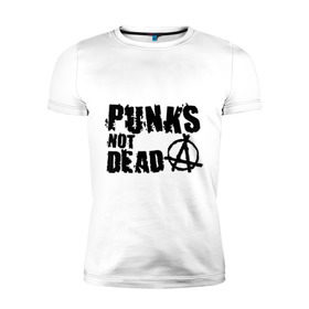 Мужская футболка премиум с принтом Punks not dead (2) в Тюмени, 92% хлопок, 8% лайкра | приталенный силуэт, круглый вырез ворота, длина до линии бедра, короткий рукав | Тематика изображения на принте: punks | анархия | панк | панк не умрет | стиль панк