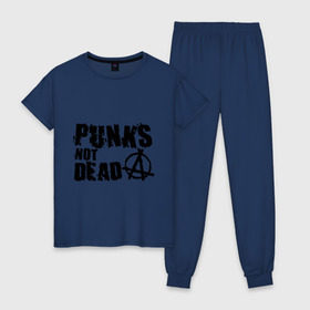 Женская пижама хлопок с принтом Punks not dead (2) в Тюмени, 100% хлопок | брюки и футболка прямого кроя, без карманов, на брюках мягкая резинка на поясе и по низу штанин | punks | анархия | панк | панк не умрет | стиль панк