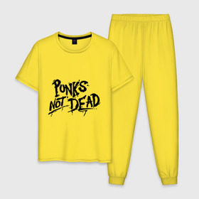 Мужская пижама хлопок с принтом Punks not dead в Тюмени, 100% хлопок | брюки и футболка прямого кроя, без карманов, на брюках мягкая резинка на поясе и по низу штанин
 | punks | панк | панк не умрет | стиль панк