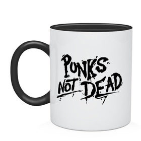 Кружка двухцветная с принтом Punks not dead в Тюмени, керамика | объем — 330 мл, диаметр — 80 мм. Цветная ручка и кайма сверху, в некоторых цветах — вся внутренняя часть | punks | панк | панк не умрет | стиль панк