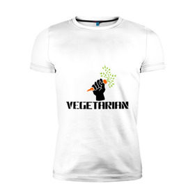Мужская футболка премиум с принтом Vegetarian (Вегетерианство) в Тюмени, 92% хлопок, 8% лайкра | приталенный силуэт, круглый вырез ворота, длина до линии бедра, короткий рукав | vegan | vegetarian | вегетарианец | вегетарианство | морковка | морковь | я вегетарианец