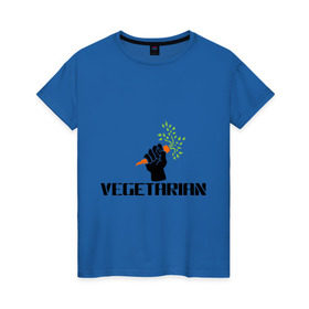 Женская футболка хлопок с принтом Vegetarian (Вегетерианство) в Тюмени, 100% хлопок | прямой крой, круглый вырез горловины, длина до линии бедер, слегка спущенное плечо | vegan | vegetarian | вегетарианец | вегетарианство | морковка | морковь | я вегетарианец