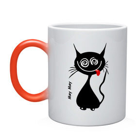 Кружка хамелеон с принтом Кошка Мяу в Тюмени, керамика | меняет цвет при нагревании, емкость 330 мл | кот | котенок | котик | кошка | кошка мяу | мяу | черная кошка | черный кот