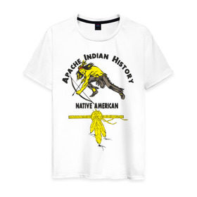 Мужская футболка хлопок с принтом Apache Indian History 3 в Тюмени, 100% хлопок | прямой крой, круглый вырез горловины, длина до линии бедер, слегка спущенное плечо. | Тематика изображения на принте: american | native | америка | апачи | вождь | индеец | индейцы | исторический | история | коренные американцы | перья