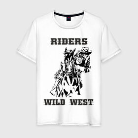 Мужская футболка хлопок с принтом riders wild west в Тюмени, 100% хлопок | прямой крой, круглый вырез горловины, длина до линии бедер, слегка спущенное плечо. | всадник | дикий запад | ездок | ковбой | лошадь | наездник | револьвер | стрелок | стрелять | техас