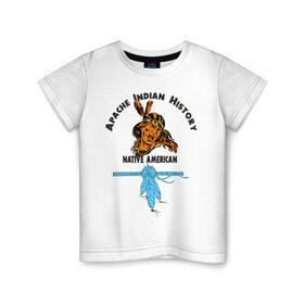 Детская футболка хлопок с принтом Apache Indian History 2 в Тюмени, 100% хлопок | круглый вырез горловины, полуприлегающий силуэт, длина до линии бедер | apache | апачи | индеец | индейцы | коренные американцы | краснокожие