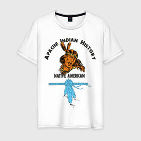 Мужская футболка хлопок с принтом Apache Indian History 2 в Тюмени, 100% хлопок | прямой крой, круглый вырез горловины, длина до линии бедер, слегка спущенное плечо. | Тематика изображения на принте: apache | апачи | индеец | индейцы | коренные американцы | краснокожие