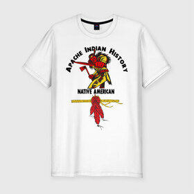 Мужская футболка премиум с принтом Apache Indian History 4 в Тюмени, 92% хлопок, 8% лайкра | приталенный силуэт, круглый вырез ворота, длина до линии бедра, короткий рукав | Тематика изображения на принте: apache | апачи | индеец | индейцы | коренные американцы | краснокожие