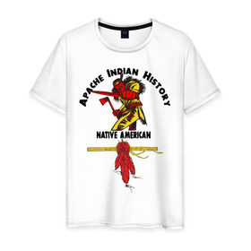 Мужская футболка хлопок с принтом Apache Indian History 4 в Тюмени, 100% хлопок | прямой крой, круглый вырез горловины, длина до линии бедер, слегка спущенное плечо. | Тематика изображения на принте: apache | апачи | индеец | индейцы | коренные американцы | краснокожие
